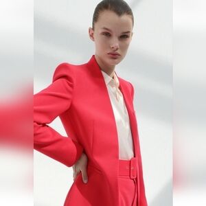 NWOT Zara Collarless Blazer In Reddish-orange Size Large